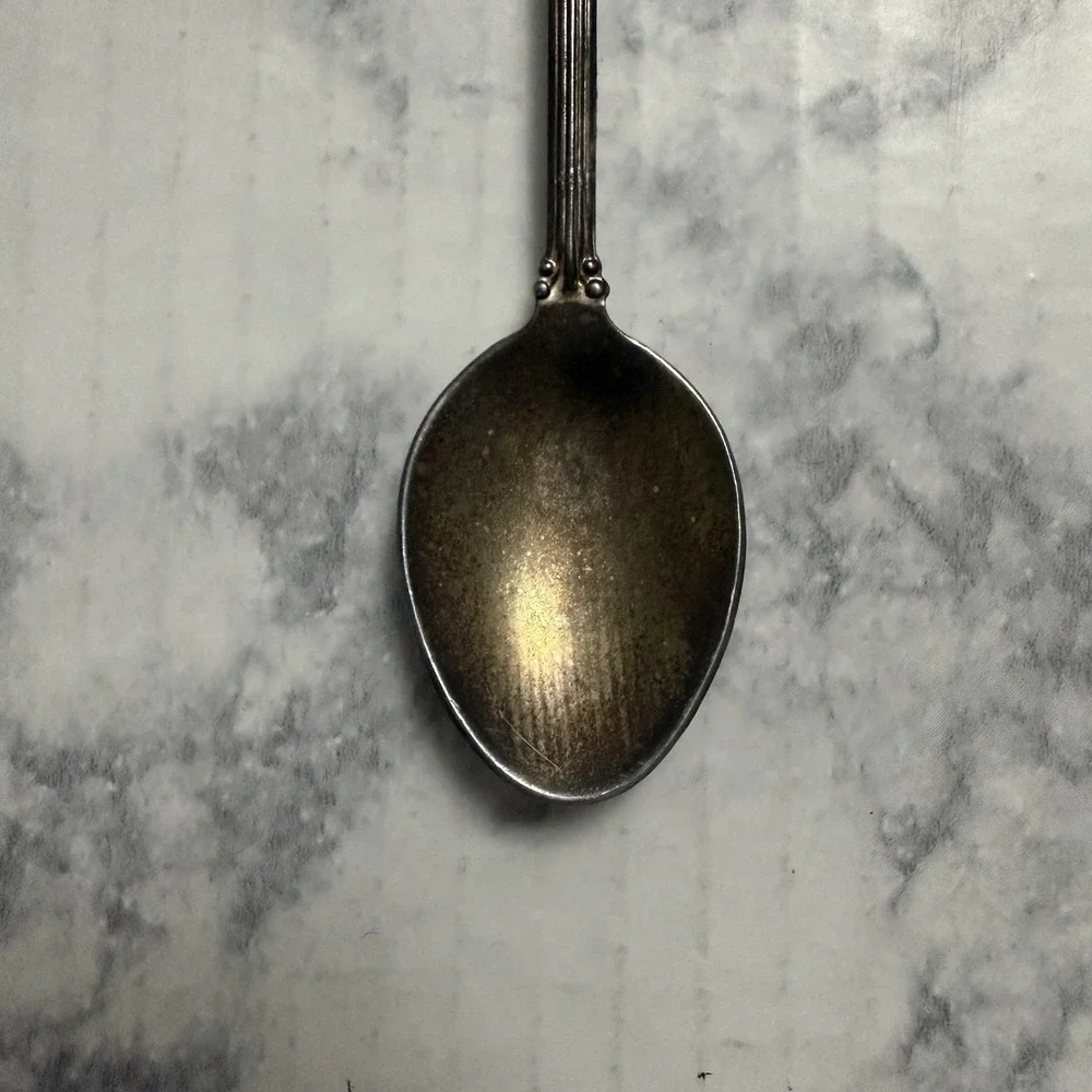 Vintage White Kitty Cat In A Basket W.A.P.W. Silver-Plated Souvenir Mini Spoon